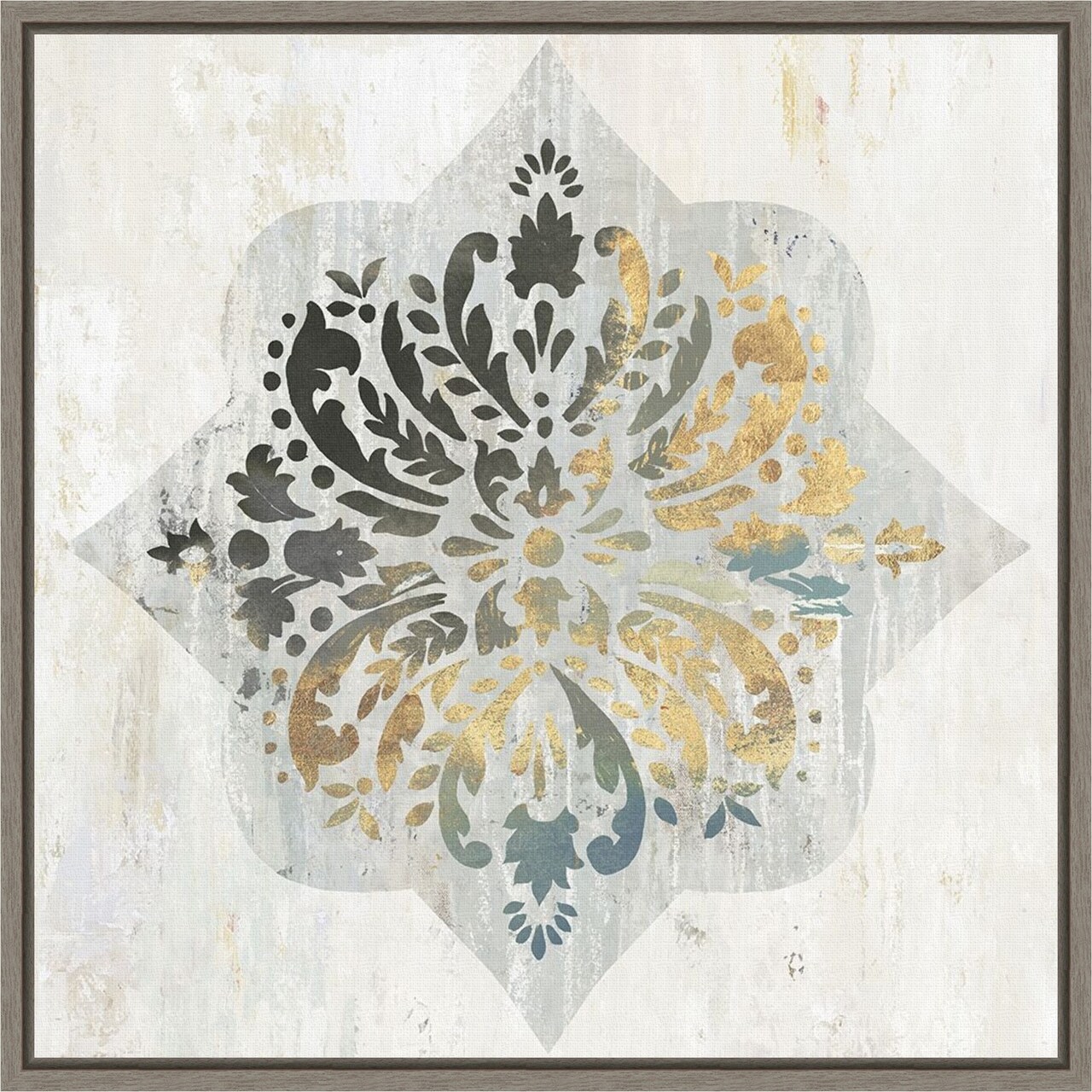 Blue Medallion by Aimee Wilson 16-in. W x 16-in. H. Canvas Wall Art Print Framed in Grey